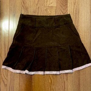 Brown corduroy tennis skirt with pink lace trim